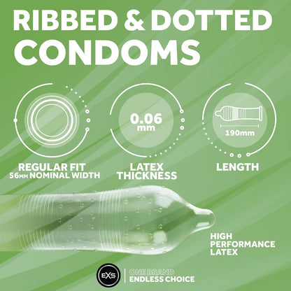 EXS Ribbed Dotted and Flared Condoms