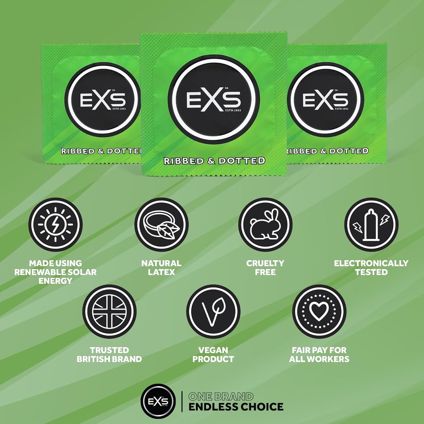 EXS Ribbed Dotted and Flared Condoms