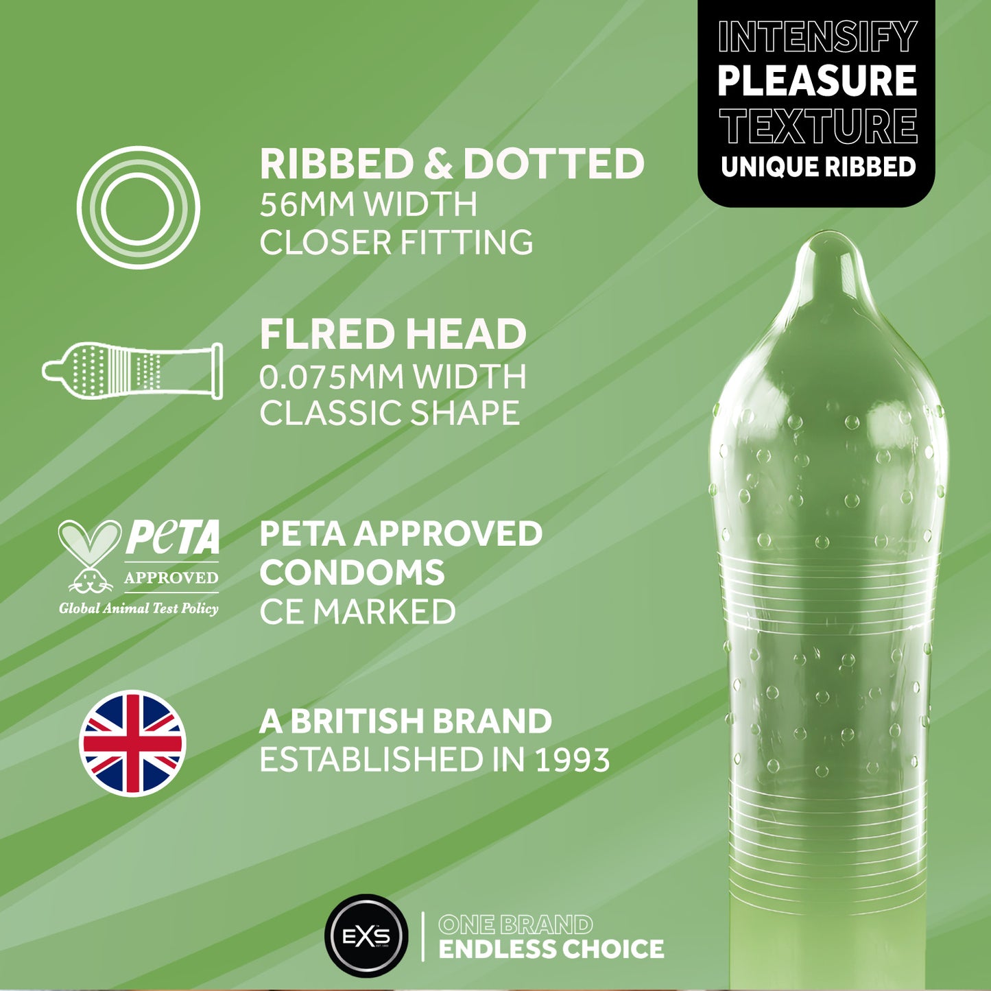 EXS Ribbed Dotted and Flared Condoms