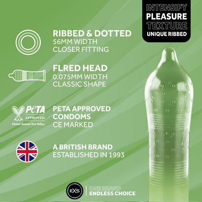 EXS Ribbed Dotted and Flared Condoms