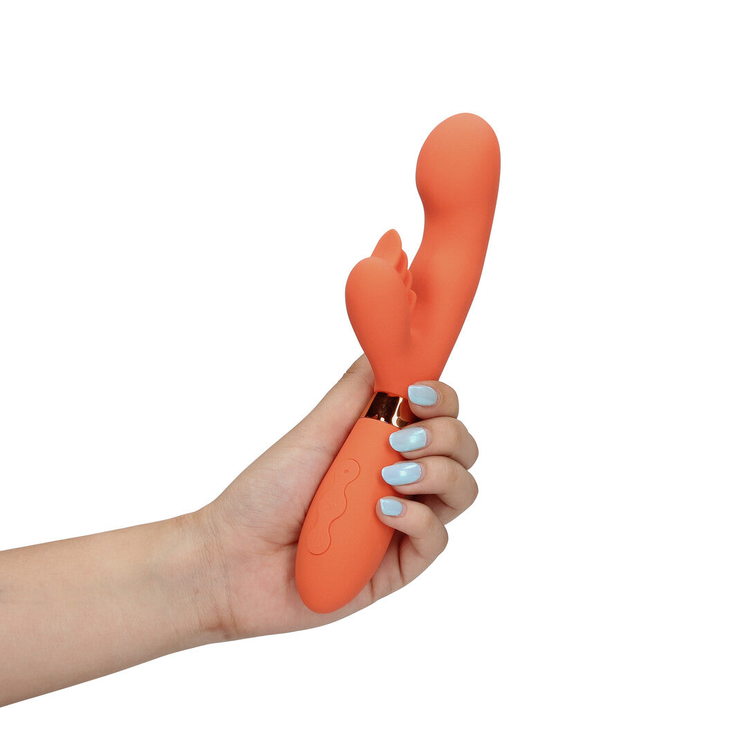 Loveline Silicone Rabbit Vibrator With Ribbed Clitoral Stimulator