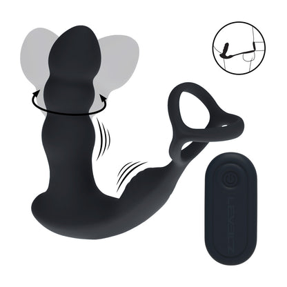 Levelz Dual Vibrating Remoe Rotating Head Silicone Prostate Stimulator With Cock and Ball Ring