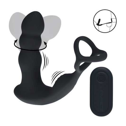 Levelz Dual Vibrating Remoe Rotating Head Silicone Prostate Stimulator With Cock and Ball Ring