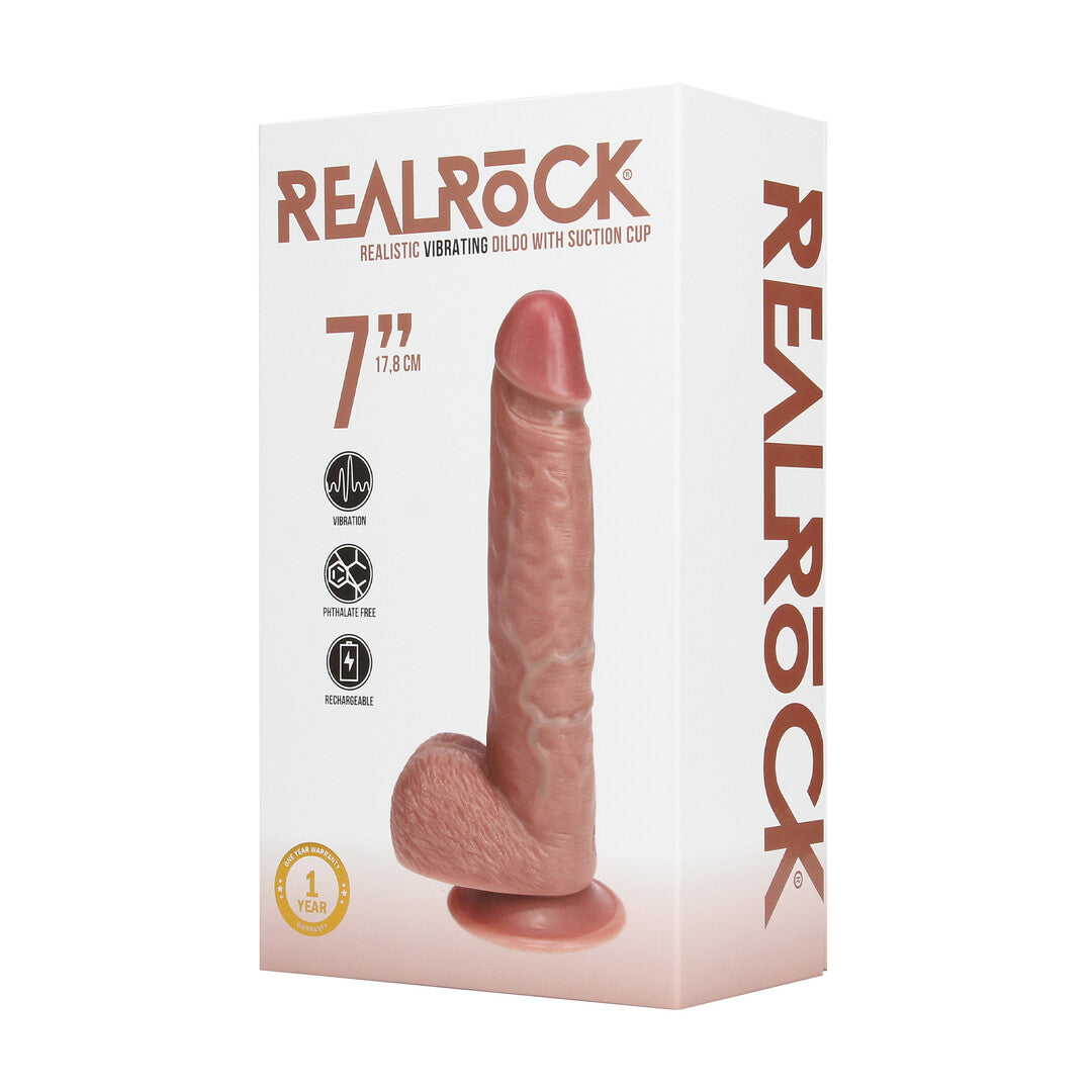 RealRock Vibrating Regular Straight Cock With Balls 7" / 18 cm - Flesh