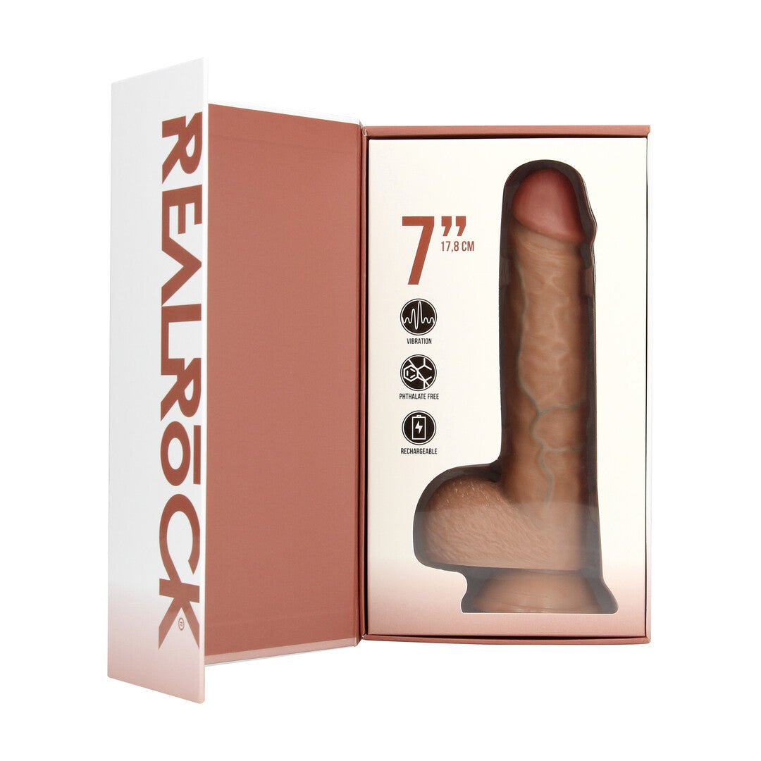 RealRock Vibrating Regular Straight Cock With Balls 7" / 18 cm - Flesh