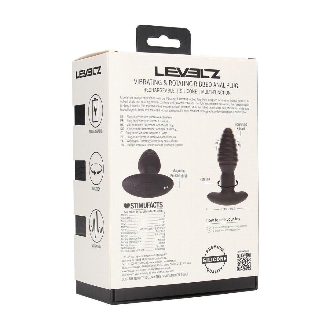 Levelz Vibrating And Rotating Ribbed Silicone Anal Plug