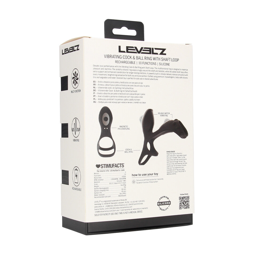Levelz Vibrating Silicone Cock And Ball Ring With Shaft Loop