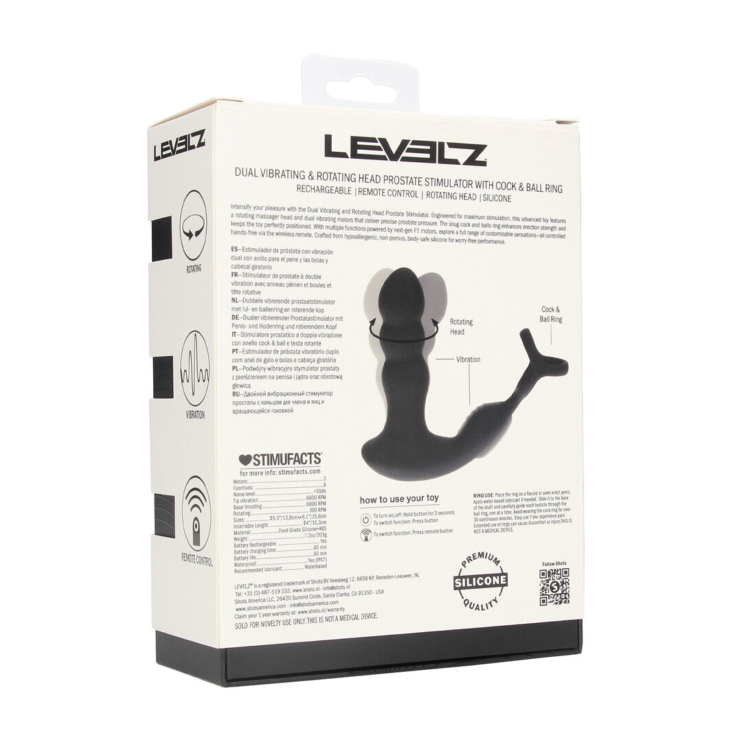 Levelz Dual Vibrating Remoe Rotating Head Silicone Prostate Stimulator With Cock and Ball Ring