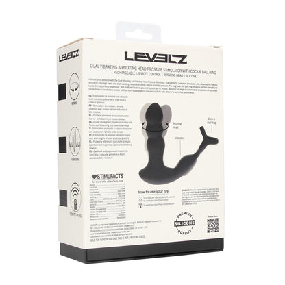 Levelz Dual Vibrating Remoe Rotating Head Silicone Prostate Stimulator With Cock and Ball Ring