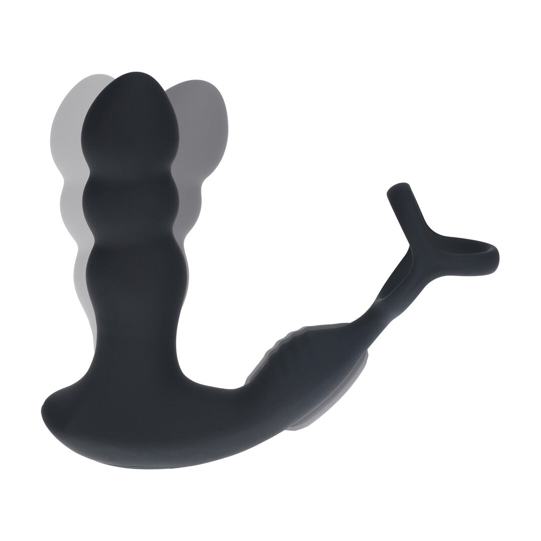 Levelz Dual Vibrating Remoe Rotating Head Silicone Prostate Stimulator With Cock and Ball Ring